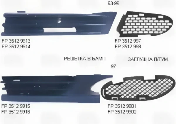 Решітка бампера переднього ліва Mercedes-Benz C-Class W202 1993-2000, FP 3512 9915